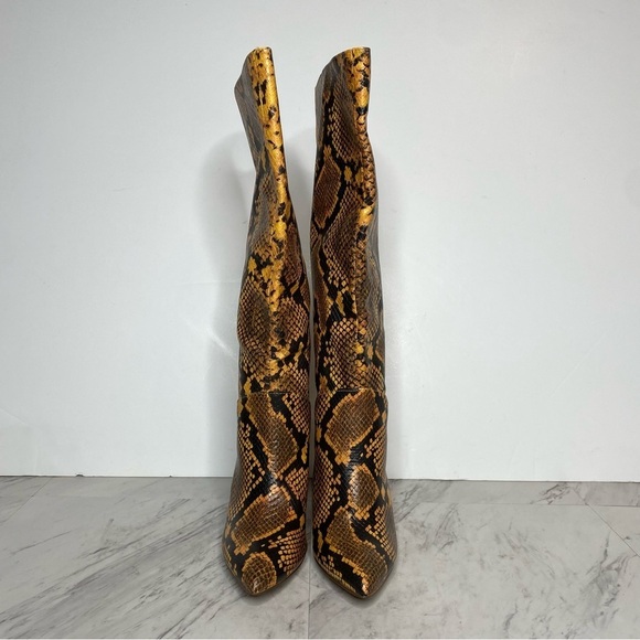 New! Steve Madden Kinga Yellow Snake Print Heeled Tall Faux Leather Boot 6M - Picture 2 of 15